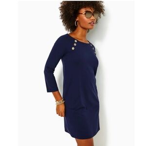 EUC Lilly Pulitzer UPF 50+ Kaelin Dress True Navy Gold button SIZE S